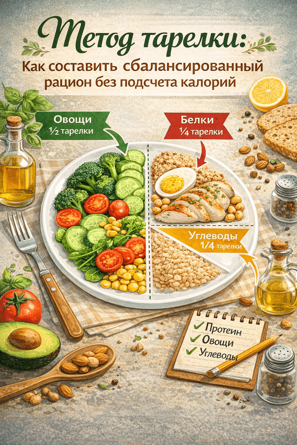 Метод тарелки: как составить сбалансированный рацион без подсчета калорий